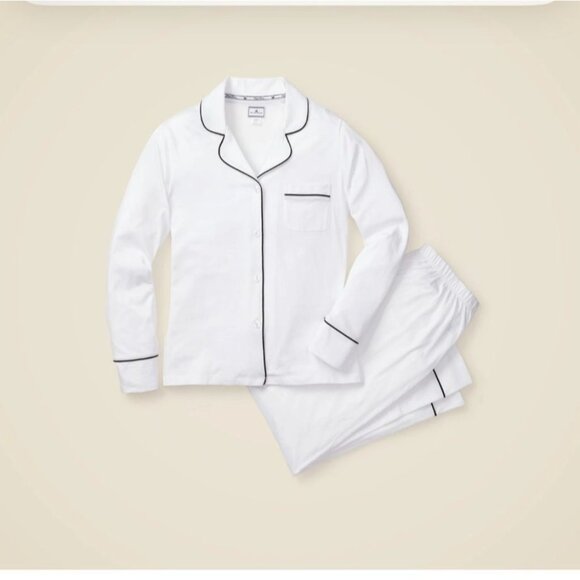 Petite Plume White Cotton Pajama Set With Contrast Piping For Kids Size 6 - Picture 1 of 12